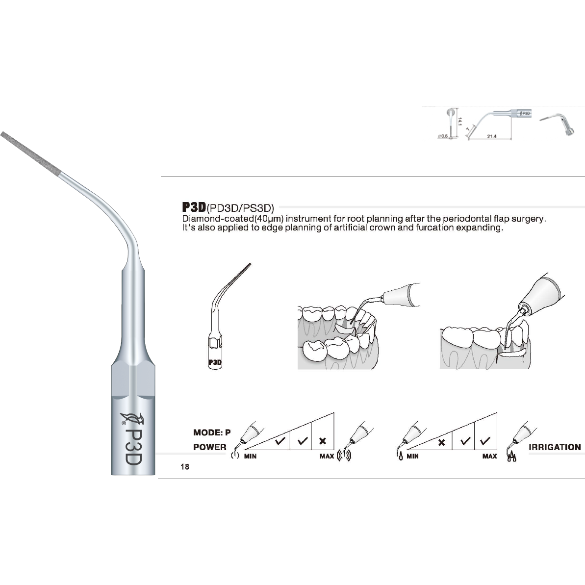 P3D & PD3D Diamond coated Perio Tip - Woodpecker / EMS / DTE / Satelec / NSK compatible