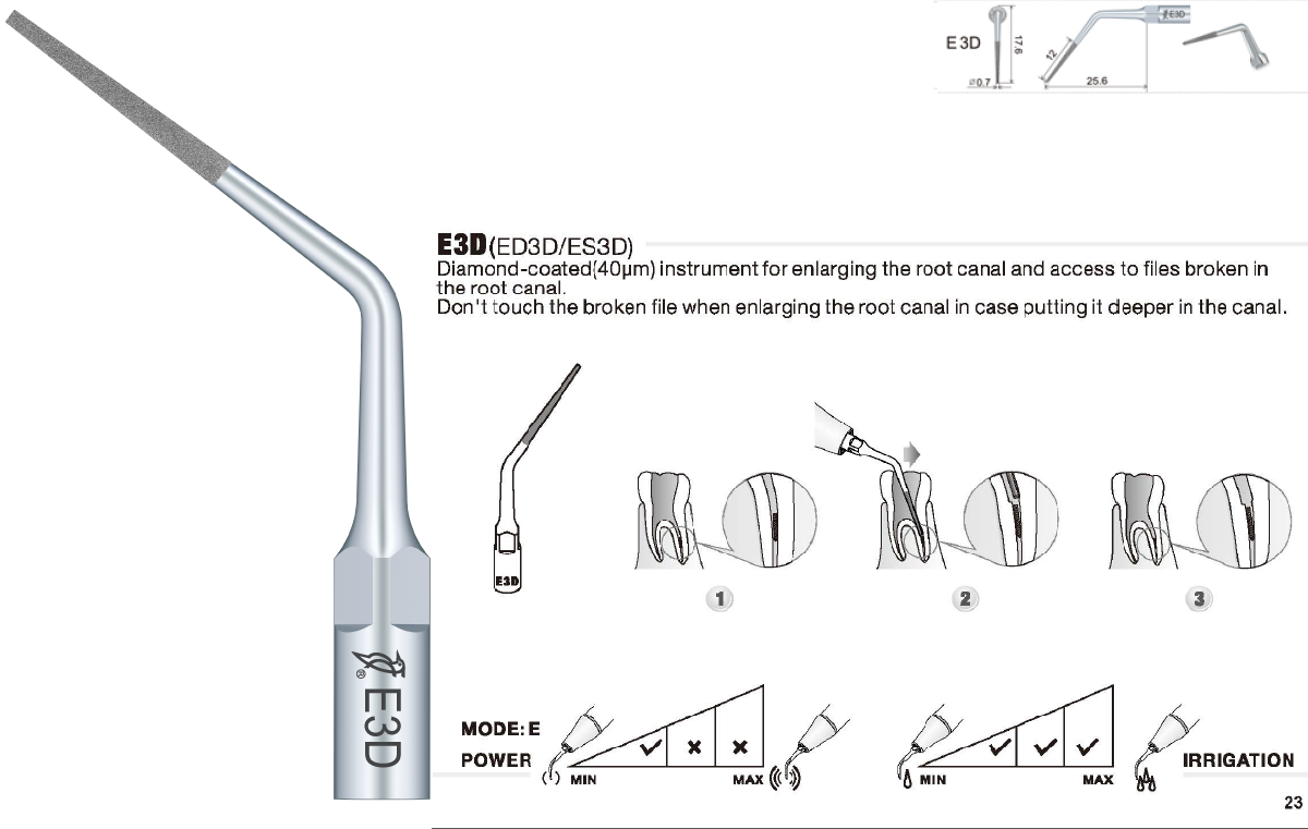 E3D & ED3D Diamond Coated Endo Tip - Woodpecker / EMS / DTE / Satelec / NSK compatible