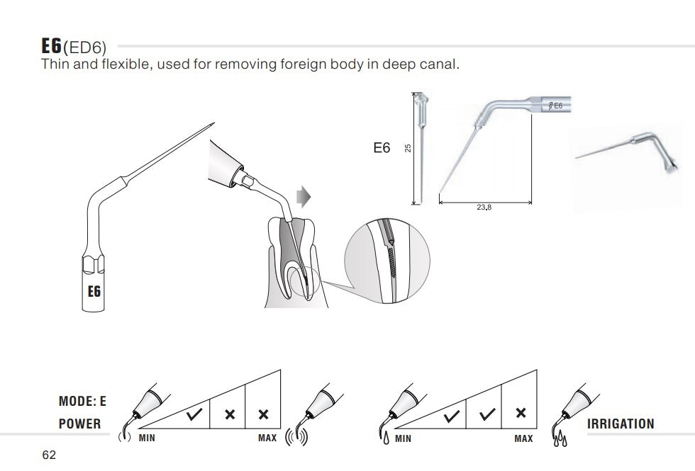 E6 & ED6 Endo Tip - Woodpecker / EMS / DTE / Satelec / NSK compatible