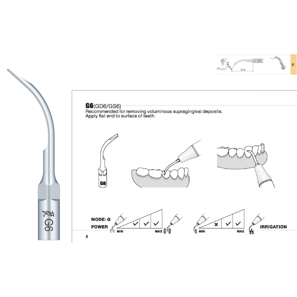 G6 & GD6 Scaler Tip - Woodpecker / EMS / DTE / Satelec / NSK compatible
