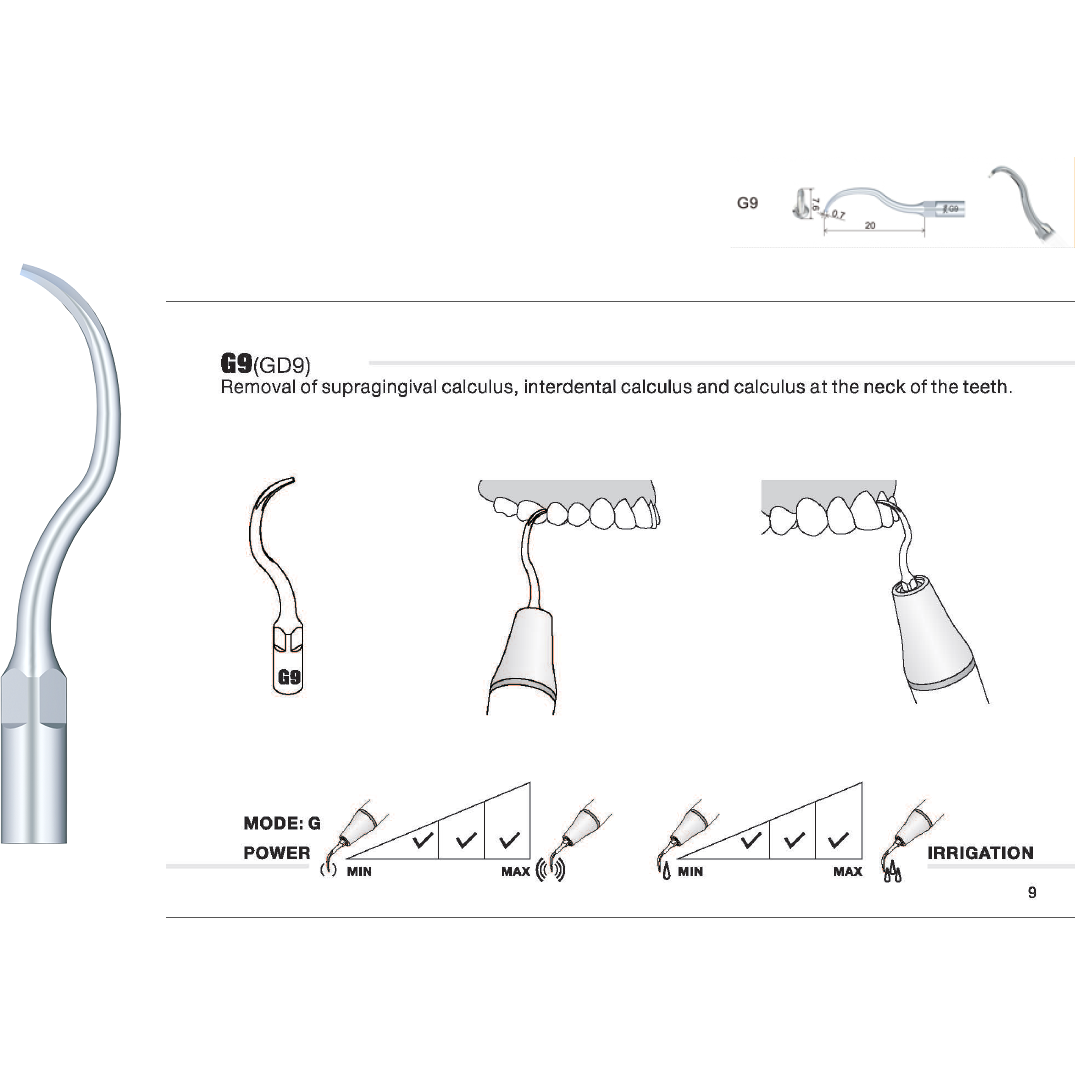 G9 & GD9 Scaler Tip - Woodpecker / EMS / DTE / Satelec / NSK compatible