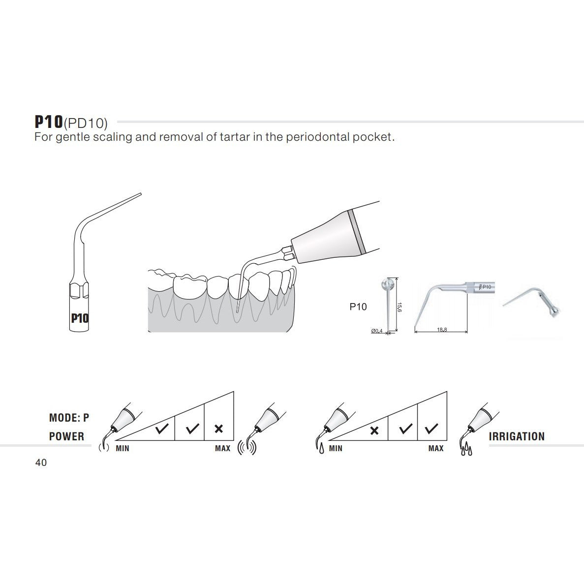 P10 & PD10 Perio Tip - Woodpecker / EMS / DTE / Satelec / NSK compatible