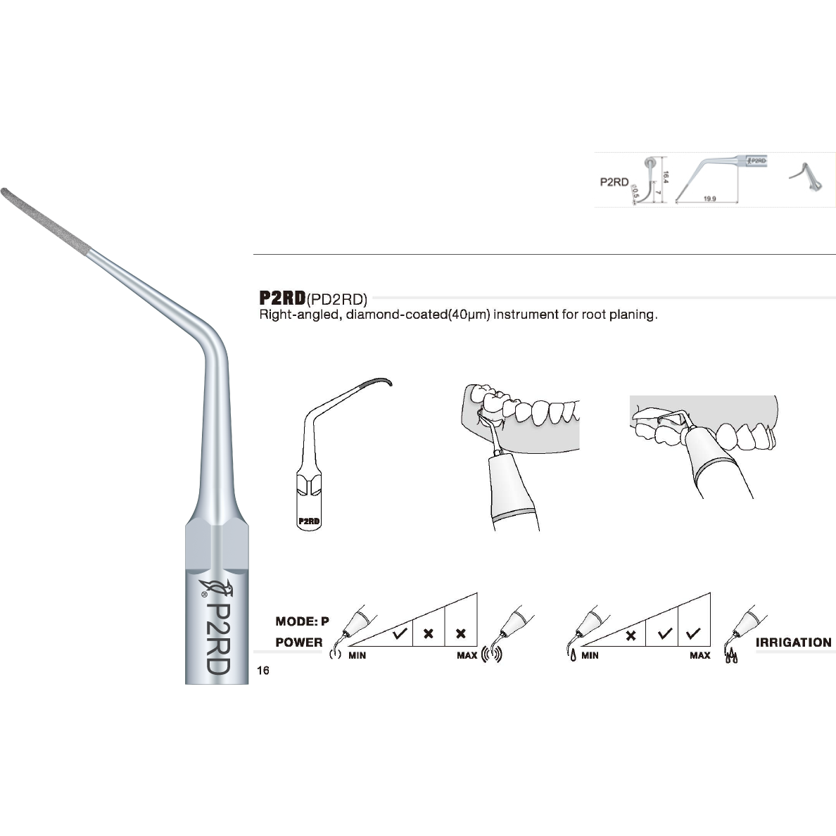P2RD & PD2RD Diamond coated Perio Tip - Woodpecker / EMS / DTE / Satelec / NSK compatible