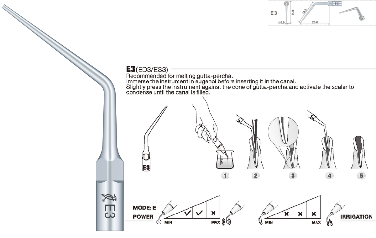 E3 & ED3 Endo Tip - Woodpecker / EMS / DTE / Satelec / NSK compatible